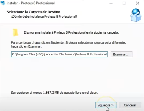 Instalación de Proteus. Selección de directorio