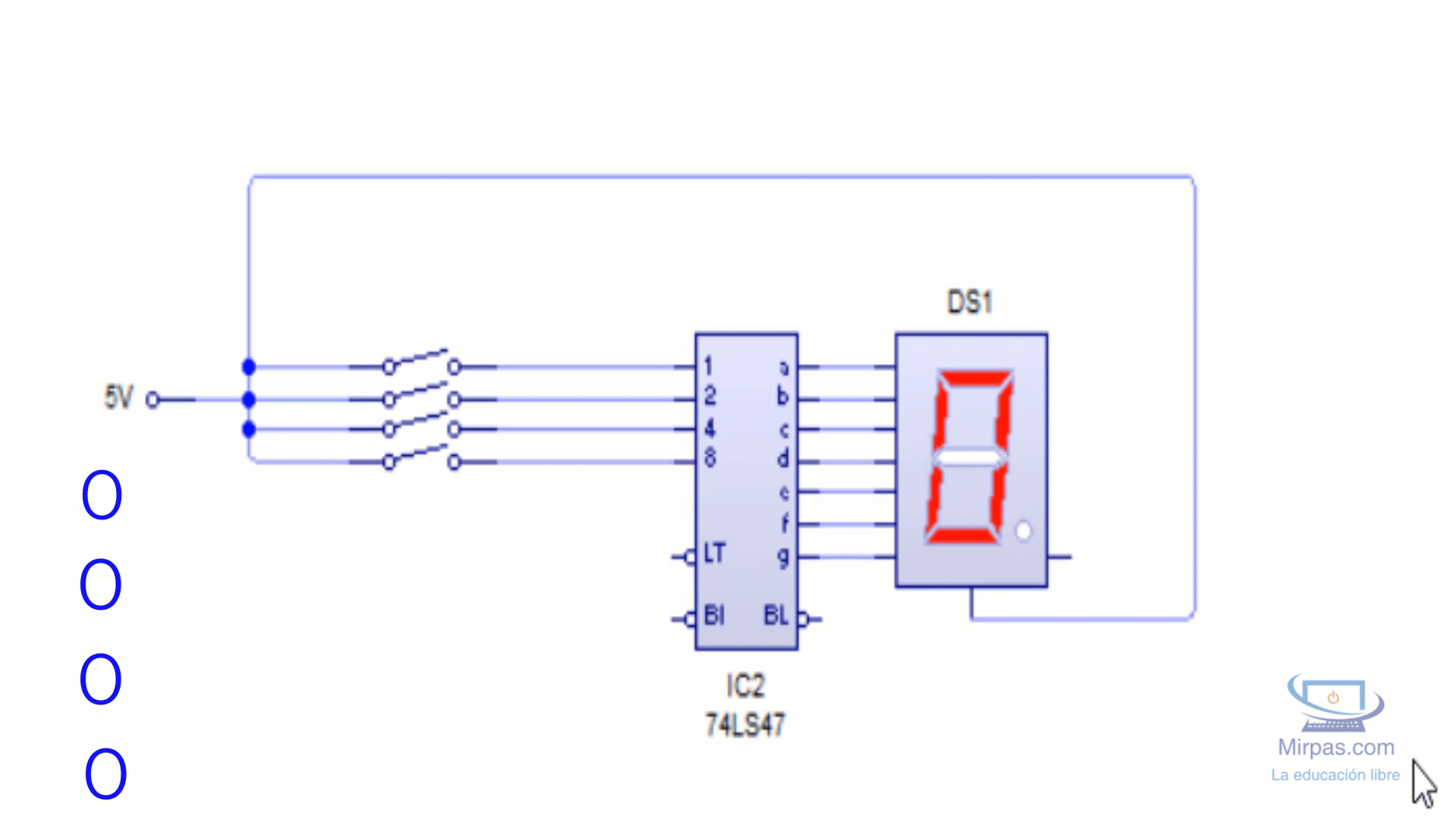 Decodificador de binario a decimal con integrado 74LS47