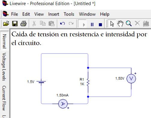 La resistencia ofrece una caida de tensión sobre la fuente de tensión Circuito eléctrico básico