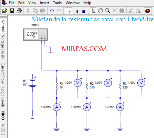 El ohmetro mide la resistencia total del circuito Desconecta la fuente para medir resistencia