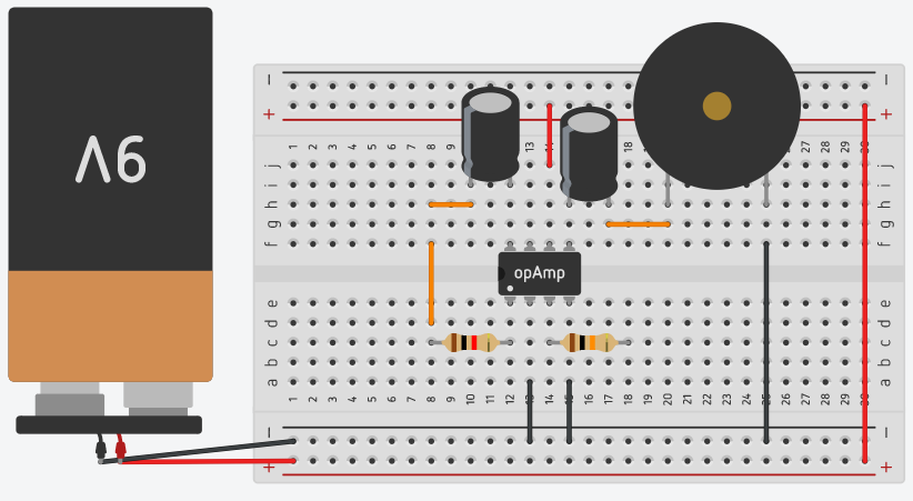 montaje del LM386 en placa protoboard