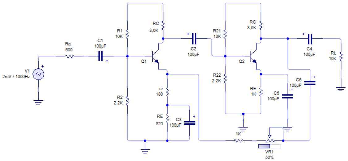 circuito amplificador con dos etapas