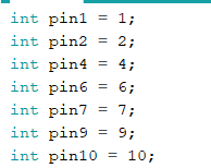 declaración de 7 variables para los puertos