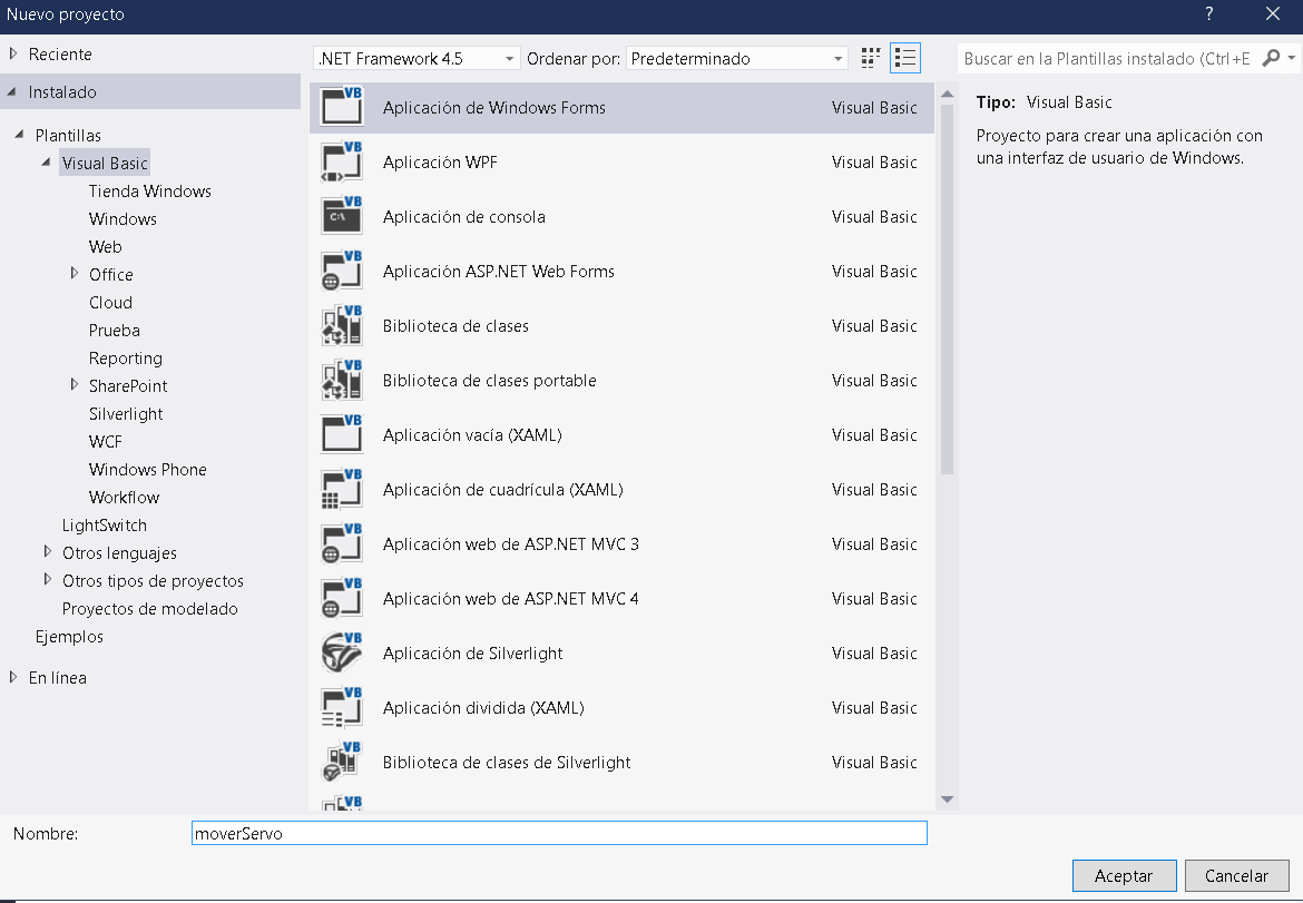 Nuevo proyecto de Windows Form en VB.NET