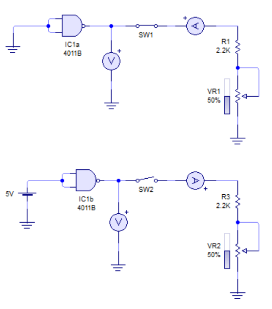 Puerta NAND conectada a masa y a positivo