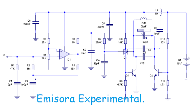 Circuito esquemático de la emisora experimental