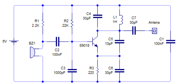 Circuito esquemático del micrófono FM