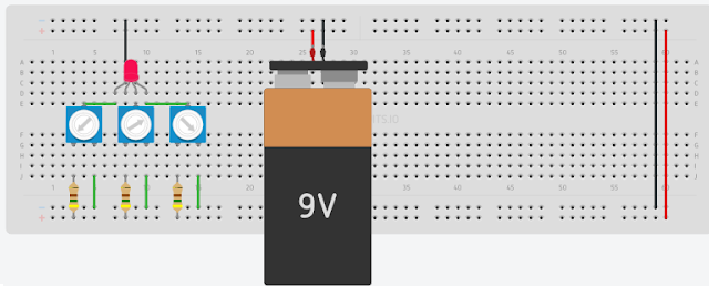 circuito con potenciómetros para controlar los colores RGB