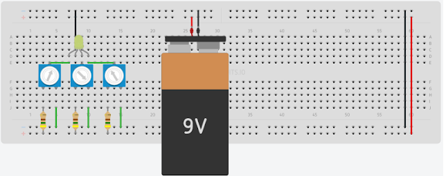 circuito con potenciómetros para controlar los colores RGB