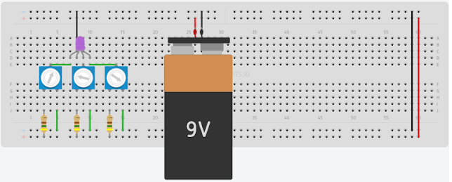circuito con potenciómetros para controlar los colores RGB