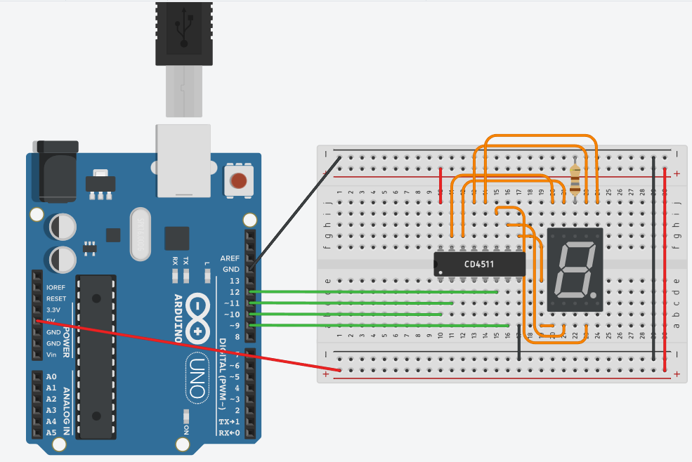 Circuito decodificador conectado a display en ARDUINO