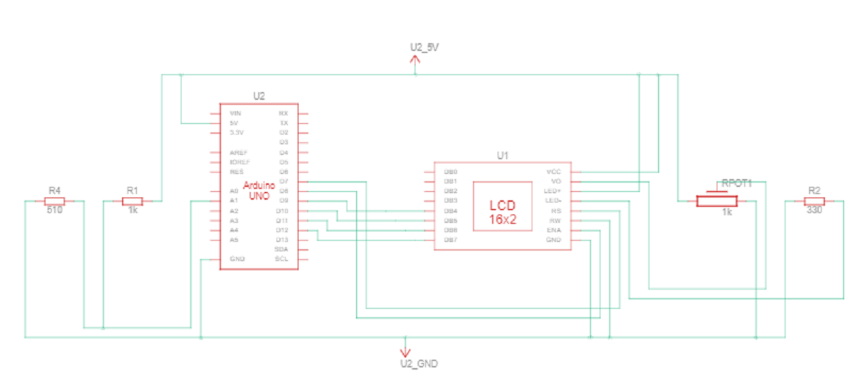 Esquema del óhmetro Arduino con visor LCD