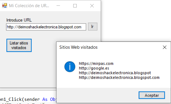 Presentación de las URLs en pantalla