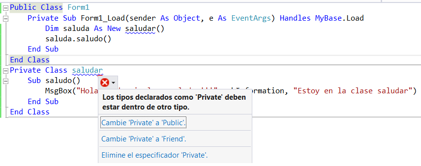 private impide llamar a la clase