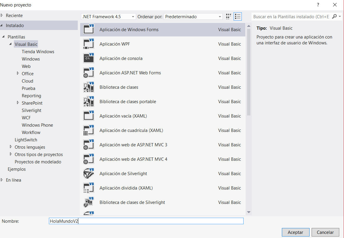 Nuevo proyecto de windows