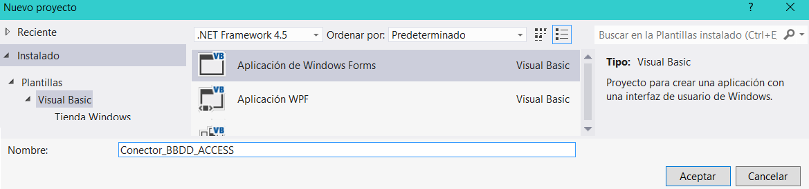 nuevo proyecto que nos servirá para entender ADO.NET