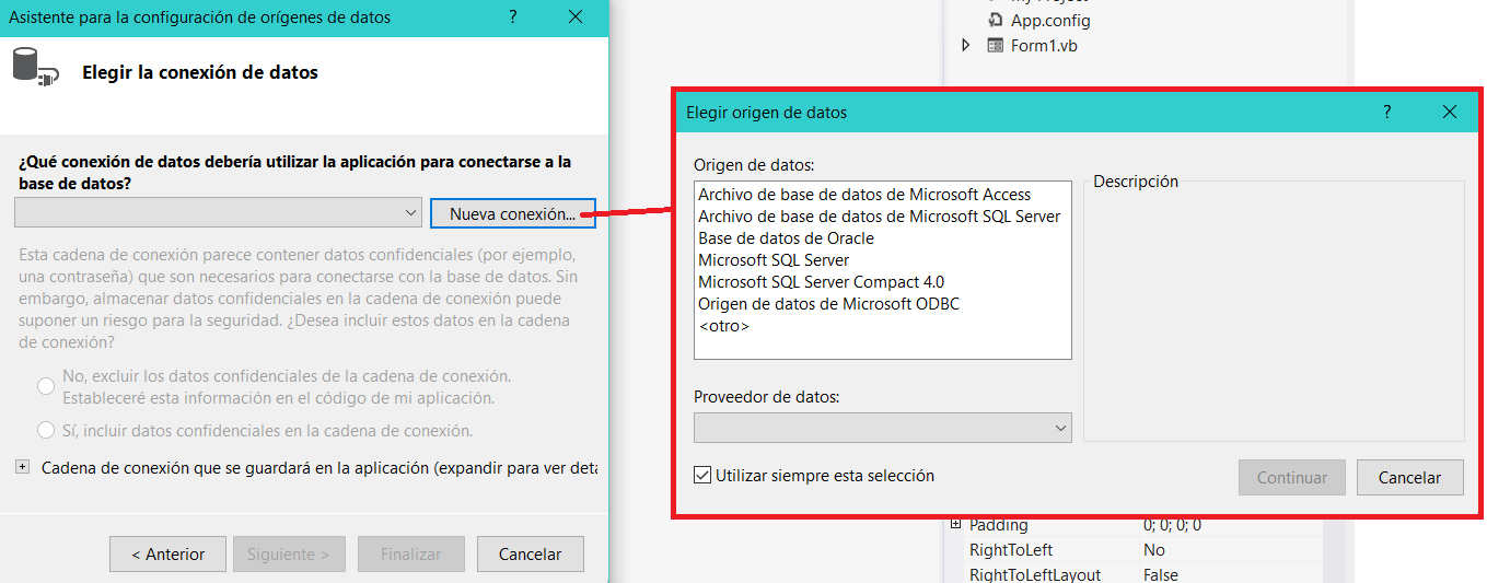 Escoger proveedor de la base de datos que vamos a utilizar.