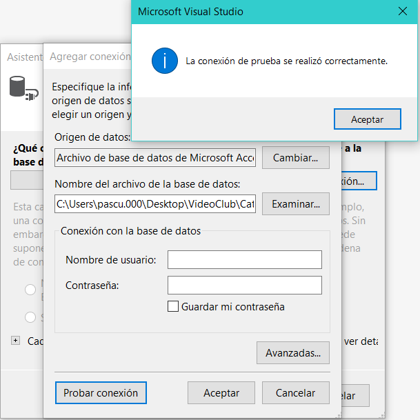 Prueba de conexión a la base de datos correcta