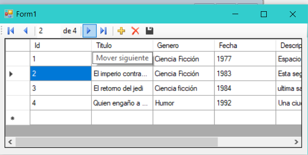 Controles para la navegación de los datos