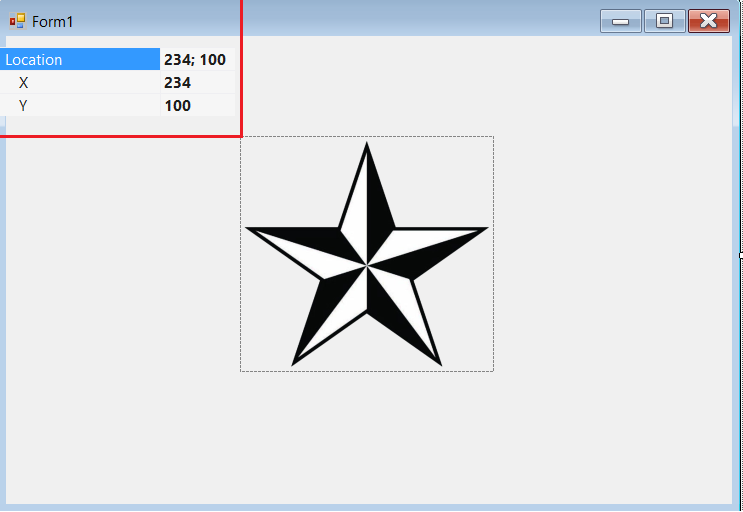 estrella dentro de un pictureBox en el formulario