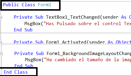 código de la clase Form1