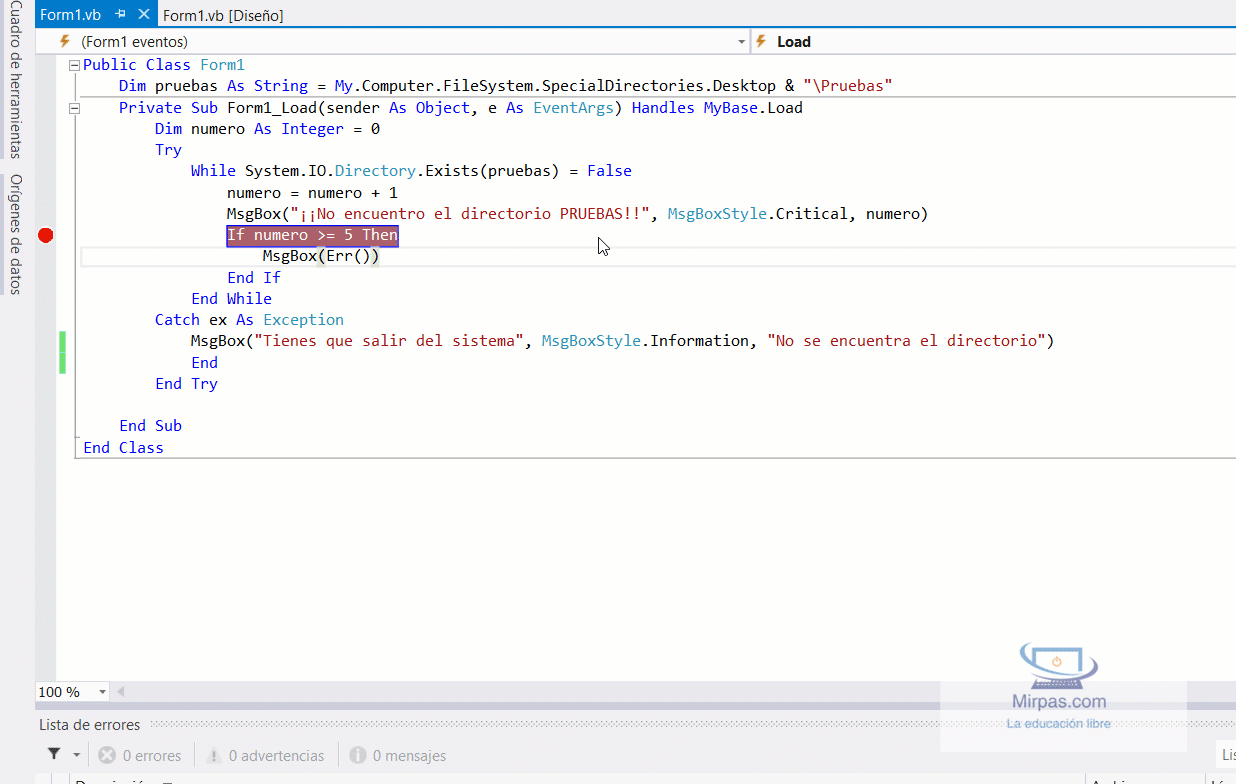 funcionamiento del bloque try catch
