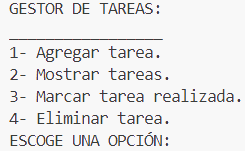 Menú principal de la aplicación de consola