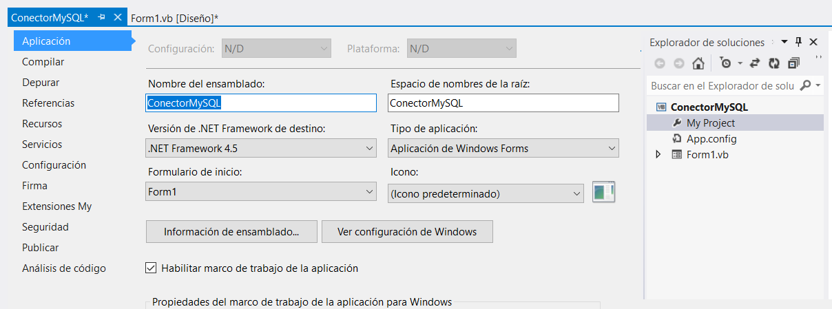 Pantalla del editor de proyecto
