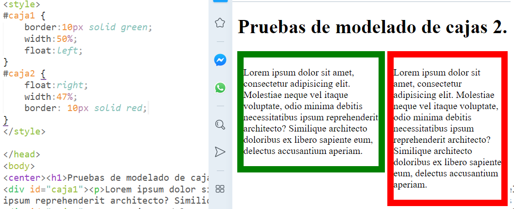 establecer un objeto al lado de otro