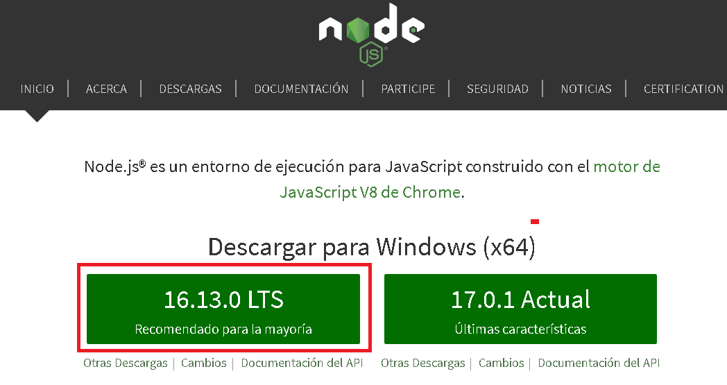 Descarga de NODE.js