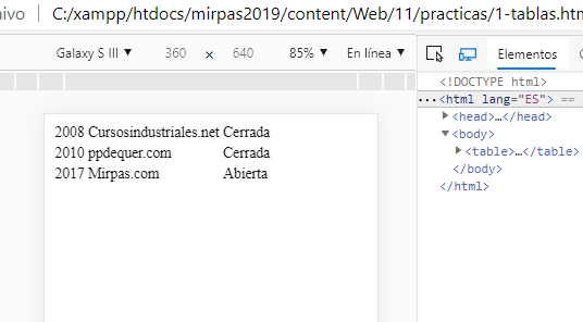 tabla adaptada a medias