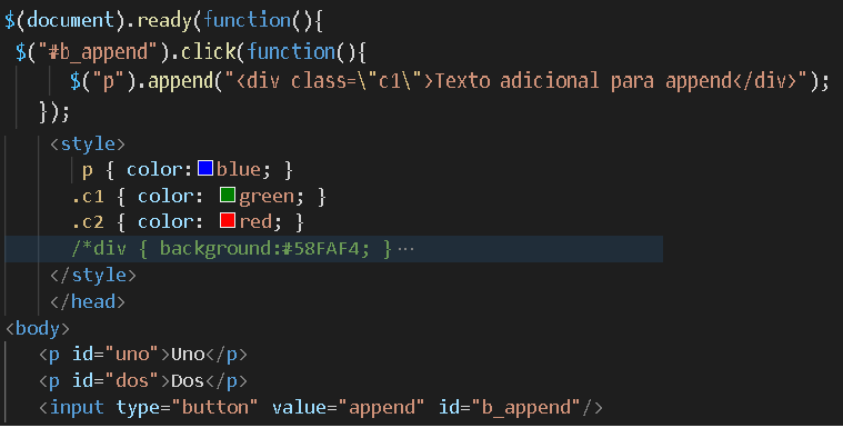 append() te permite añadir contenido como innerHTML