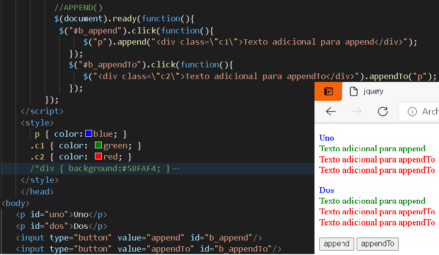 append() y appendTo() permiten introducir contenido en la Web de manera sencilla
