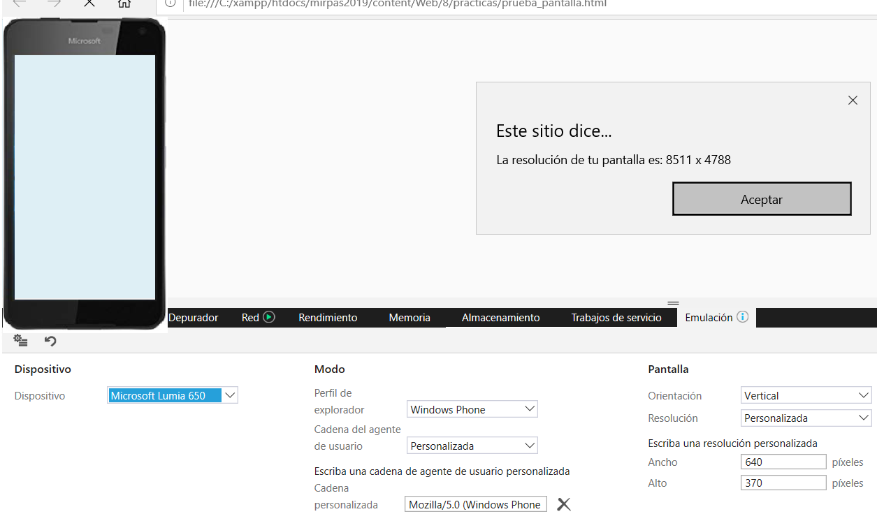 resolución emulada en Edge