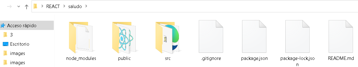 directorio y archivos de APP REACT
