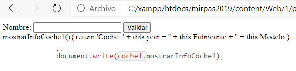 Uso de una función dentro de un objeto y visualizarla