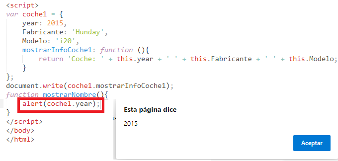 Llamo a una propiedad del objeto y la muestro