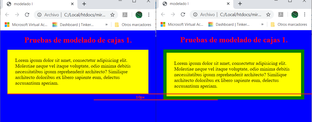 comparación con y sin estilos