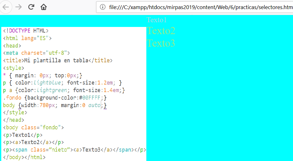 uso de la clase CSS