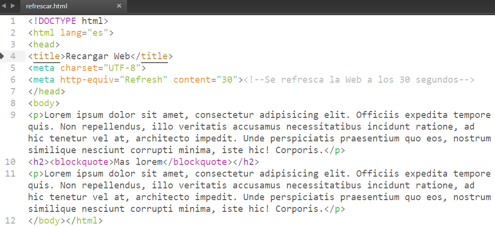 http-equiv para recargar la página
