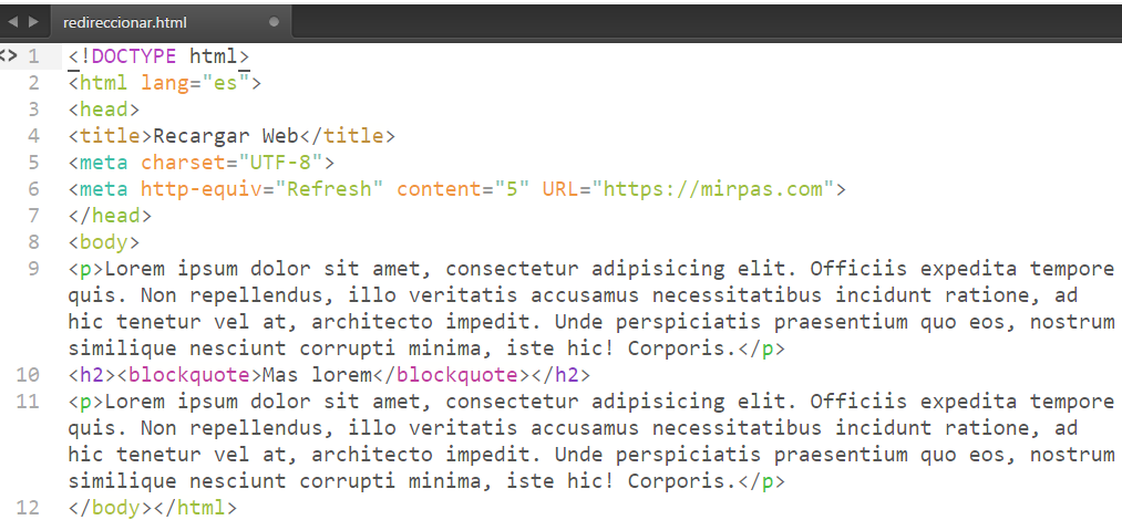 forma de redireccionar automaticamente una web