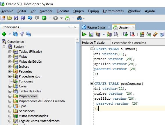 Creaci贸n de tablas de instituto