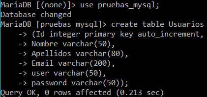 creaci贸n de tabla MySQL en MariaDB