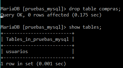 Eliminaci贸n de la tabla con DROP. Tambi茅n se pueden eliminar otros objetos