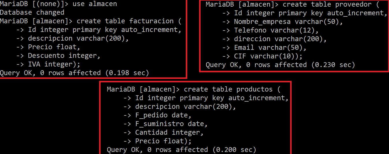 Creaci贸n de las tablas en MySQL en modo consola