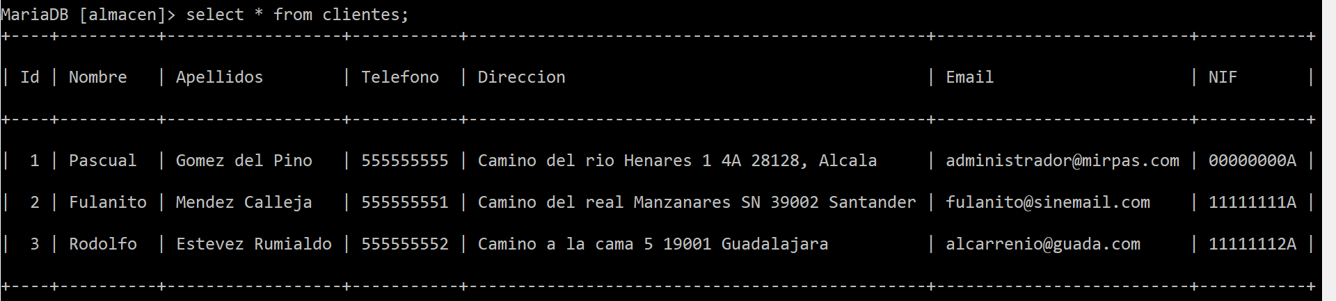 consulta de todos los registros de la tabla Clientes