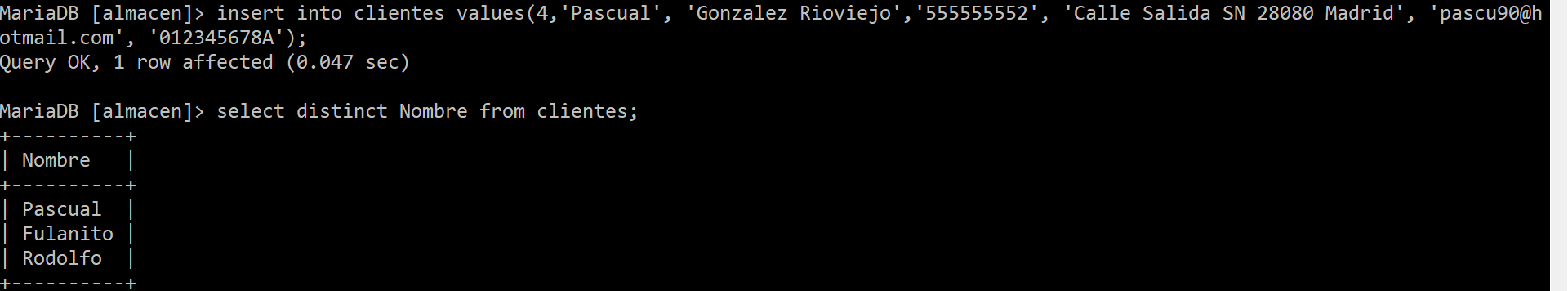 consulta personalizada de los registros de la tabla Clientes pero solo muestra los no repetidos