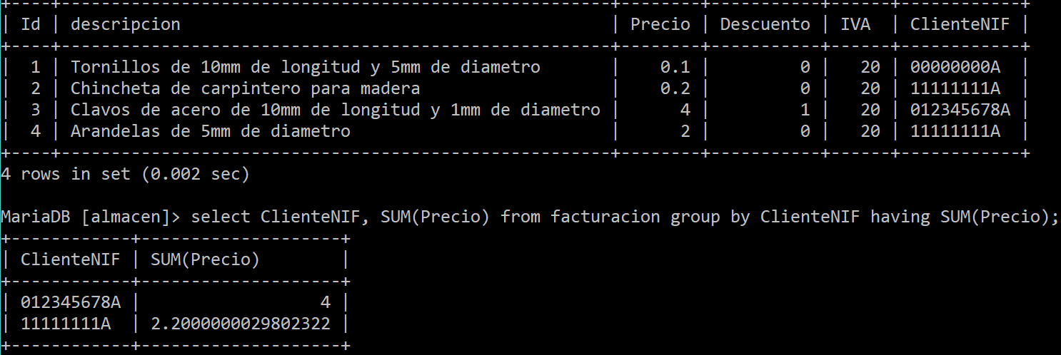Establece los precios de un cliente en la tabla facturación