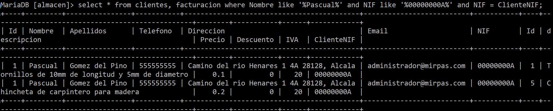 Esta select se puede personalizar para que devuelva el número de productos que ha comprado un cliente