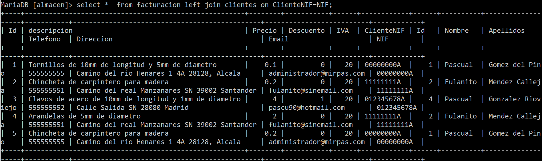 Left join hace lo mismo que inner join, pero ordenando los valores